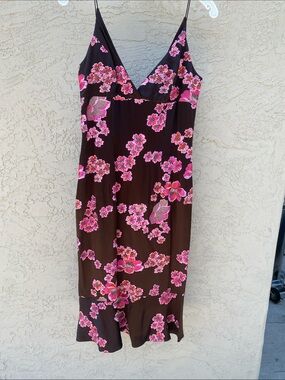 Carmen Marc Valvo Brown Dress with Pink Accent NEW